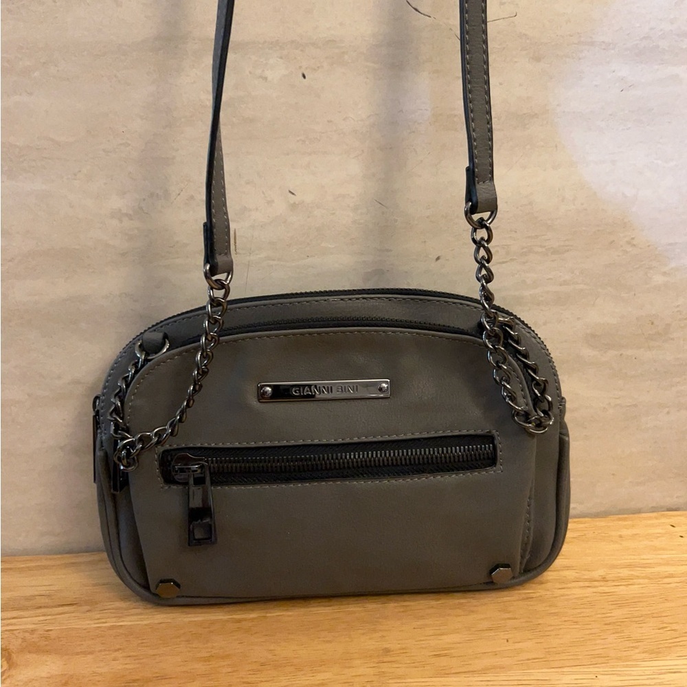 Gianni Bini Multi-Zipper Gray Chain Strap Crossbody